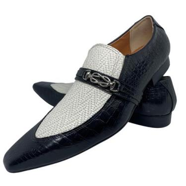 Imagem de Sapato Masculino Italiano Em Couro Preto Social Croco Ref: D617 - ART 