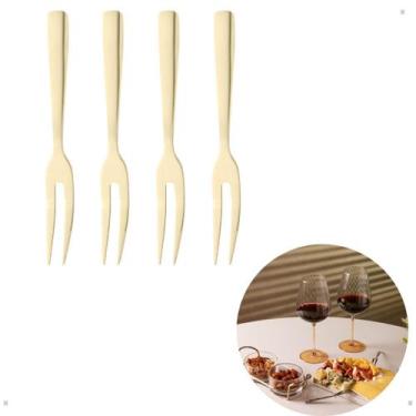 Imagem de Kit 4 Garfos Para Petiscos Frutas Aperitivo Aço Inox  dourado Wolff