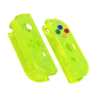 Imagem de eXtremeRate Caixa de controle portátil Joycon verde-limão transparente (versão D-Pad) com botões coloridos, capa de substituição DIY para Nintendo Switch Joy-Con – Controle não incluído