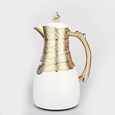 Imagem de Garrafa térmica térmica isolada a vácuo de 947 ml, estilo marroquino de luxo com bico, forro de vidro, para chá, café, água - jarras e arremessos com tampa - branco e dourado