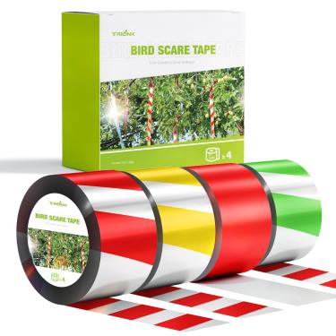Imagem de TRILINK Fita para assustar pássaros 200 pés (4 rolos) - Fita refletiva repelente de pássaros para jardim, fazenda, árvores frutíferas, varanda - Dispositivos de fita de dissuasão de pássaros eficazes