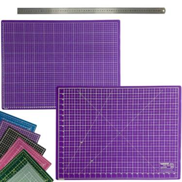 Imagem de Base Placa de Corte 60x45 Dupla Face Autorregenerativa Multiuso Regua Metal 60cm Costura Artesanato Patchwork Scrapbook (Roxa)
