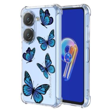 Imagem de KOARWVC Capa para Asus Zenfone 9, Capa para Asus Zenfone 10, AI2202 AI2302 Capa TPU macia com absorção de choque fina protetora padrão borboleta capa traseira para Asus Zenfone 9 borboleta azul