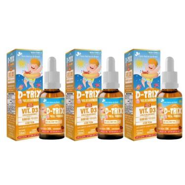 Imagem de 3x D-trix Vitamina D3 Em Gotas 30ml 10mcg Sabor Morango - Flora Nativa