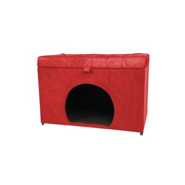 Imagem de Puff Baú Pet Casa P/ Cachorros E Gatos Em Suede - Vermelho