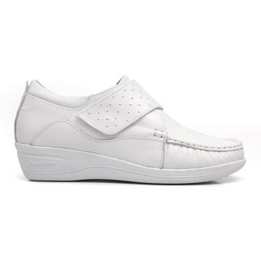 Imagem de Sapato Mocassim Feminino Branco Couro Conforto Ortopédico Emfermagem