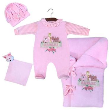 Imagem de Saída de Maternidade Safari Rosa Plush 4 Peças - Tieloy, P