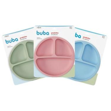 Imagem de Pratinho Silicone Infantil Bebê com Ventosas Divisórias Buba, Azul