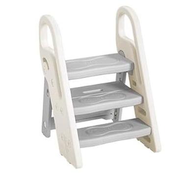 Imagem de Escada dobrável Banqueta dobrável para crianças para pia de banheiro, banqueta ajustável de 3 degraus para crianças, banco de treinamento para penico com alças, ajudante de banco de cozinha infantil,