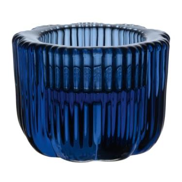 Imagem de Villeroy & Boch Castiçal azul flor 2 em 1 de vidro azul para luzes de chá e pilar/velas cônicas, feito à mão, artigos decorativos para casa, vidro, lavável na máquina de lavar louça