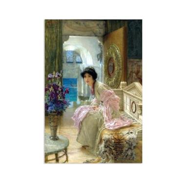 Imagem de MOBYAT Pôster Watching and Waiting by Lawrence Alma Tadema Prints, reprodução de pintura a óleo, impressão giclée em tela, arte de parede pronta para pendurar para decoração de quarto de casa. 55 x 40