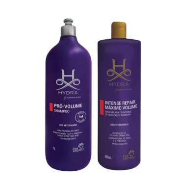 Imagem de Hydra Groomers Kit Profissional, Shampoo Pro Volume 1:4L com diluição e Máscara Intense Repair Máximo Volume 480ml, Uso Veterinário