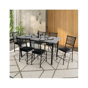Imagem de Mesa de Jantar Retangular Famais Cairo com 6 Cadeiras e Tampo em Granito - Preta