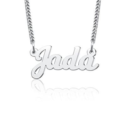 Imagem de LuxglitterLin Colar com nome personalizado com letras escritas, corrente de elos cubanos, joias de presente de Natal para mulheres e homens, Metal, Cristal sintético