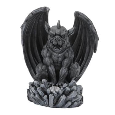 Imagem de IEUDNS Estátua do jardim de escultura de gárgula alada com solar Lâmpada de Lâmpada de Lâmpada Feliz de Ornamento para Patio Presente de Backyard, Preto