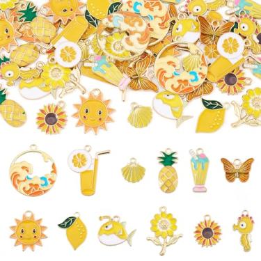 Imagem de Spritewelry Berloques esmaltados de liga de verão, frutas, plantas, esmaltados, sortidos, folhas, flores, pêssego, limão, cacto, estrela-do-mar, pingentes para fazer joias, colar, pulseira, artesanato