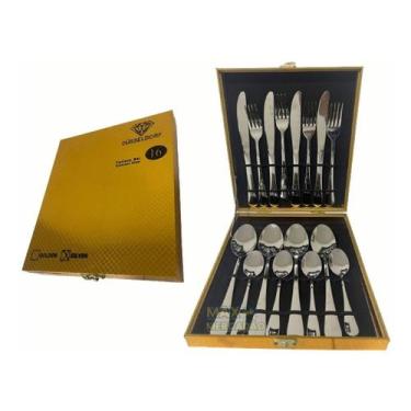 Imagem de Faqueiro Ouro Luxo 16 Peças Aço Inox Com Caixa - Lançamento - alfashop
