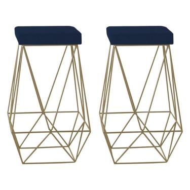 Imagem de Kit 2 Banquetas Kathy Base Gold Veludo Azul Gran Belo