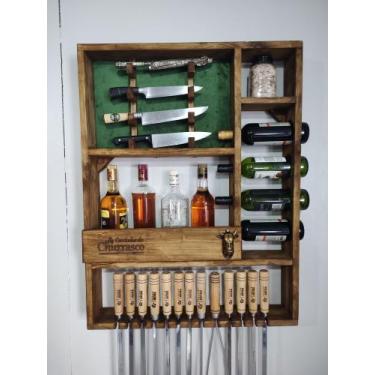 Imagem de Porta espeto com abridor bar Adega e suporte para facas - Estilo rústi