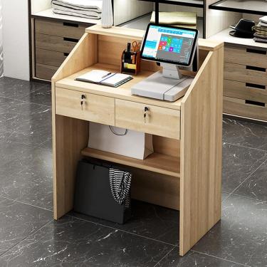 Imagem de Balcão da recepção balcão da recepção do balcão com gaveta de trava e prateleiras abertas balcão de varejo para lojas de lojas de salão de lobby Shop Shop, madeira, 60 cm