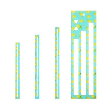 Imagem de 4 peças de modelo de bolso com zíper, modelos de costura de 19/20/23 cm, régua de molde de bolso com zíper de acrílico impresso em limão, acessórios de costura para iniciantes