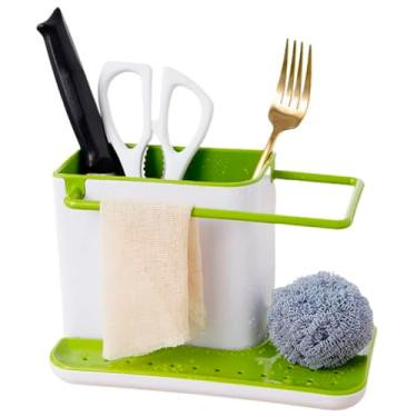 Imagem de Suporte Organizador de Pia Bancada Porta Detergente Esponja Pano Sabão com Divisória e Barra (Verde)