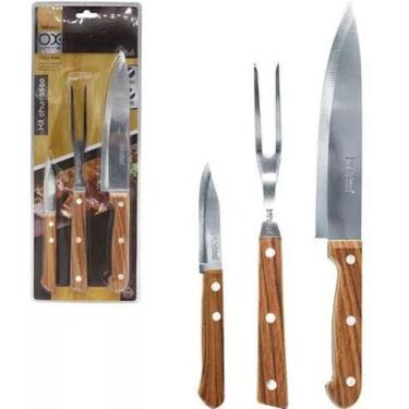 Imagem de Kit churrasco em aço inox - 3 peças com garfo e 2 facas - PRIME
