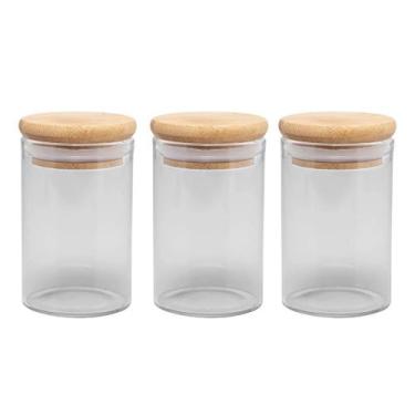 Imagem de Jogo 3 Porta Mantimento Vidro Borossilicato Tampa Hermética Bambu 90ml