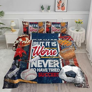 Imagem de Datura home Conjunto De Edredom Infantil Com Estampa Futebol E Beisebol, Roupa Cama 1 2 Fronhas Para Quarto Meninos Meninas, Todas As Estações (Beisebol Queen)
