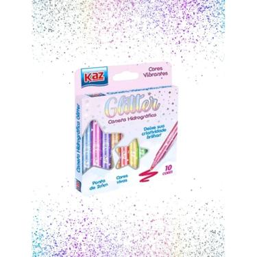 Imagem de Canetinha com gliter caneta hidrografica com glitter 10 cores com brilho para pintar bob gudi papelaria férias