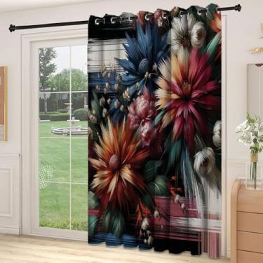 Imagem de Divisória de parede de cortina de divisória floral, flores silvestres projetadas com pinceladas de aura surreal, cortinas largas isoladas/cortinas de quarto (painel único), L 213 x C 236 cm, louro