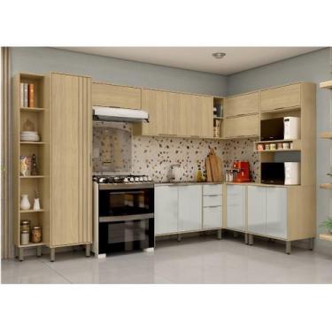Imagem de Cozinha Modulada Completa Vick 7 Peças Castanho Off White - MX MOVEIS