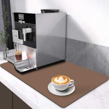 Imagem de QPIX DIGITAL Tapete Marrom para Balcão de Café, Tapete Grande para Cafeteira de 24"x16", Tapete Superabsorvente de Secagem Rápida para Café, Tapete para Escorredor de Pratos com Fu (24" X 16", Marrom)