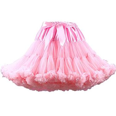 Imagem de XinChangShangMao Anágua feminina de chiffon com cintura elástica, saia tule, tutu, saia de tule princesa, balé, dança, anágua subsaia, rosa, Tamanho Único