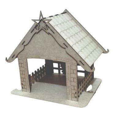 Imagem de Manjedoura para Presépio de Natal, Casa em MDF Cru, Decoração Natalina