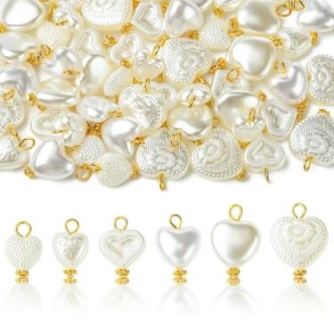 Imagem de LiQunSweet 60 peças, 6 estilos de pingentes de coração de imitação de pérola de plástico ABS para joias faça você mesmo, pulseira, colar, brinco, bolsa, chaveiro, decoração de telefone