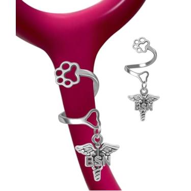 Imagem de Plifal BSN Berloques de Estetoscópio Personalizados para Enfermeira - Pingentes de Estetoscópio de Pata Fofos com Etiqueta de Identidade Acessórios Adequado para Littmann, Presentes para Médico