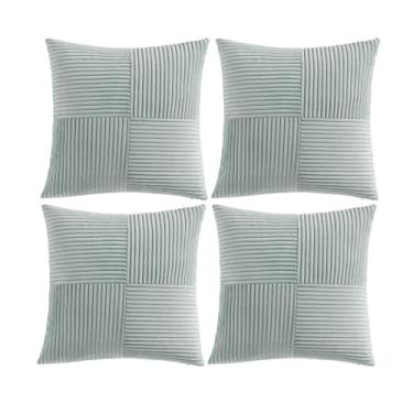 Imagem de Fancy Homi 4 pacotes de capas de almofada decorativas cinza azul 40 x 40 cm para sofá-cama, decoração de casa rústica boho, capa de almofada quadrada texturizada de veludo cotelê com cruz macia 40 x