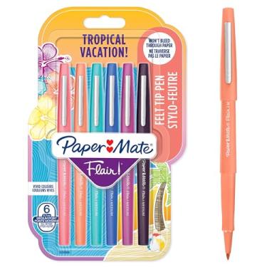 Imagem de Paper Mate Canetas com ponta de feltro Flair, ponta média (0,7 mm), cores tropicais, 6 unidades