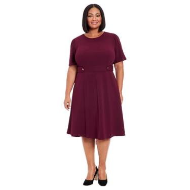 Imagem de London Times Midi feminino de crepe de manga curta com detalhe de botão de cintura, Amora, 58