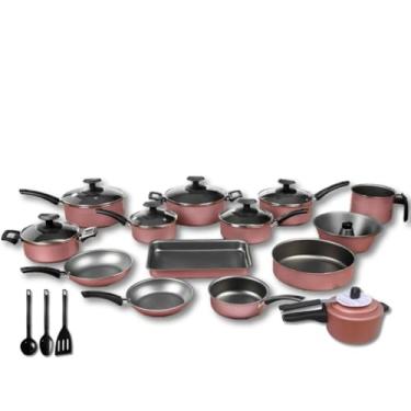 Imagem de Conjunto Panelas 17 Pc antiaderente, Panela Pressão 2 Litros,leiteira inox(Rose)