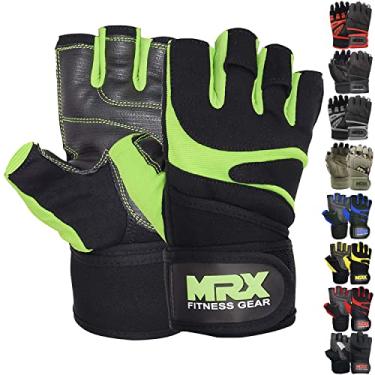 Imagem de Luvas de musculação MRX BOXING & FITNESS com suporte de pulso integrado para musculação de meio dedo, Black Green, XX-Large