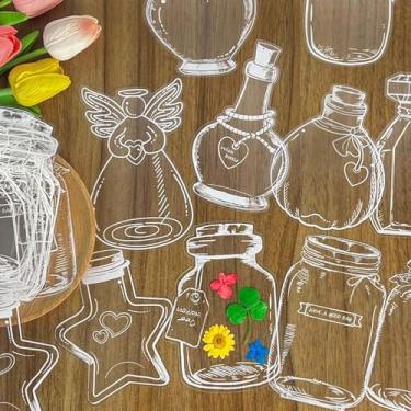 Imagem de Krinisou 40 marcadores transparentes de flores secas, kit de marcadores de livro DIY transparentes, conjunto de adesivos de herbário em frasco de pedreiro (sem flores prensadas)