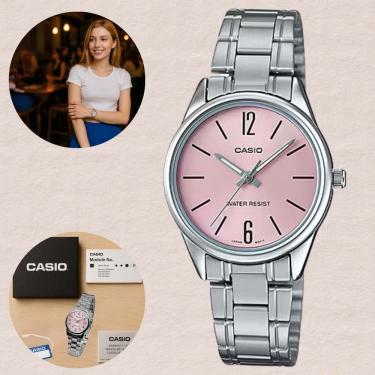 Imagem de Relógio Casio Analógico  LTP-V005D Feminino Pulseira Inox Resistencia Água  3ATM Prateado Moderno Casual Pequeno Redondo