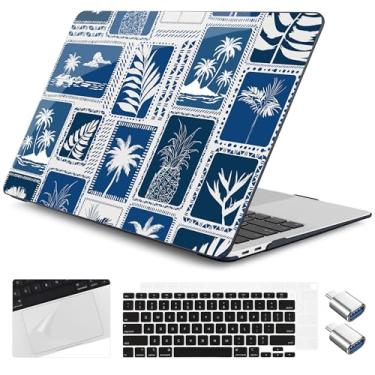 Imagem de Yebiseven Capa para MacBook Air de 13 polegadas M1 2021 2020 2019 2018 modelo A2337/A2179/A1932, capa rígida para laptop com capa de teclado e protetor de trackpad e 2 adaptadores OTG, palmeiras azuis