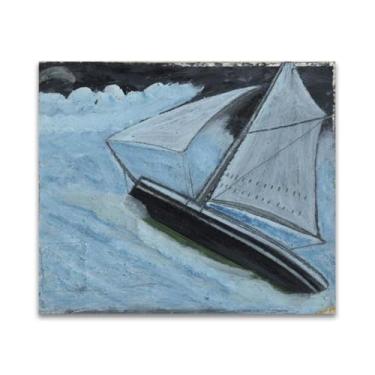 Imagem de RYLJCZ Reproduções de pinturas famosas de Alfred Wallis-(Small Boat) Impressões em tela- quadros decorativos para sala de estar 55 x 66 cm (21,6 x 25,9 pol.) sem moldura