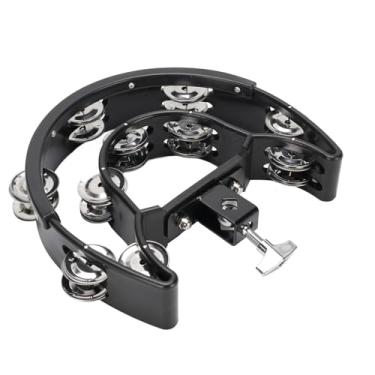Imagem de Tambourine Double Tambourine, Double Row Tambourine Metal Large Jingles Half Moon Instrumentos de Pandeiro Musical para KTV, Party, Black