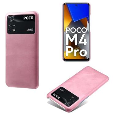 Imagem de Capa para Xiaomi POCO M4 Pro,Proteção contra quedas,Casca de volta de cor sólida simples,Design de couro de imitação de plástico-Pink