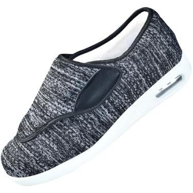 Imagem de QHBPMGAD Sapatos femininos para diabéticos, tênis para idosos de largura larga para mulheres, fecho de ajustável, antiderrapante, respirável, pés inchados para caminhada e edema, Tênis feminino preto