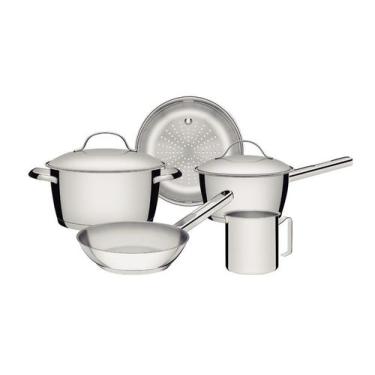 Imagem de Jogo de Panelas Allegra  5 Peças em Aço Inox com Fundo Triplo Tramonti